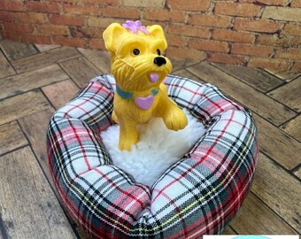 Cama de peluche en miniatura para perros, tamaño grande, escala 1:12, 12 cm de diámetro (tela) (gris) - J004 - España Cama de peluche en miniatura para perros, tamaño grande, escala 1:12, 12 cm de diámetro (tela) (gris) - J004 - España