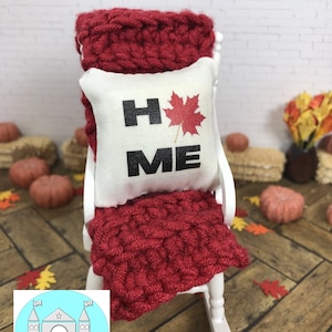 Miniature Dollhouse Fall Pillow, Blanket, Home, Scale 1:12