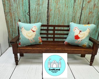 Miniature Dollhouse Pillows, Farmhouse, Hens, Scale 1:12