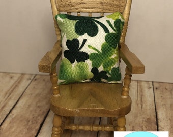 Miniature Dollhouse Pillow Set, Shamrocks, St. Patrick's Day, Scale 1:12