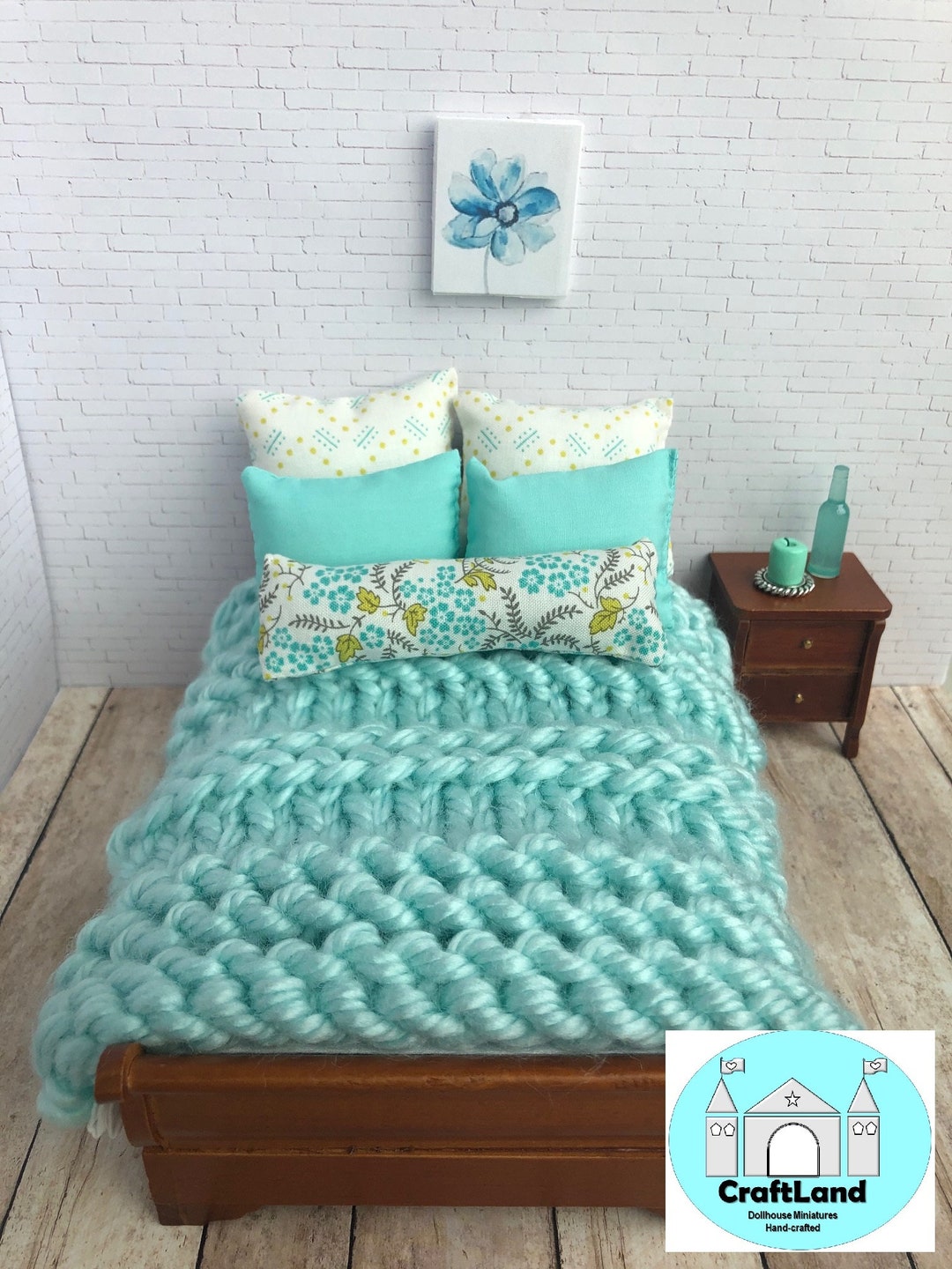 Miniature Dollhouse Bedding Set, Teal Scale 112 Etsy