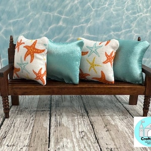 Almohadas para casa de muñecas en miniatura, verano, estrellas de mar, escala 1:12