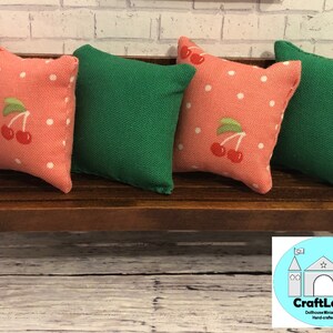 Miniature Dollhouse Pillow Set, Cherries, Spring, Scale 1:12