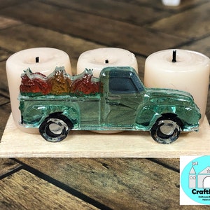 Miniature Dollhouse Fall Candle Tray, Vintage Truck, Scale 1:12