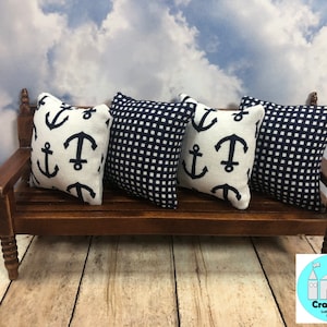 Miniature Dollhouse Pillows, Summer, White, Anchor, Scale 1:12