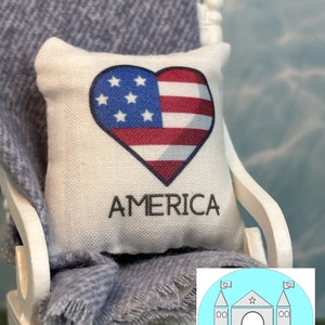 Miniature Dollhouse America Pillow, Blanket, Scale 1:12