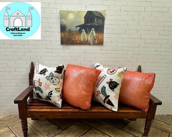 Miniature Dollhouse Pillows, Halloween Print, Scale 1:12