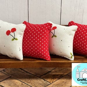 Miniature Dollhouse Pillows, Summer, Cherries, Scale 1:12