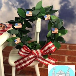 Miniature Dollhouse Independence Wreath, 4th of July, Scale 1:12