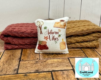 Miniature Dollhouse Fall Blanket, Pillow, Scale 1:12