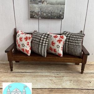 Miniature Dollhouse Pillows, Fall, Red flowers, Scale 1:12