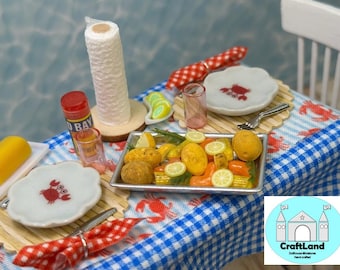 Miniature Dollhouse Seafood Feast, Blue, Scale 1:12