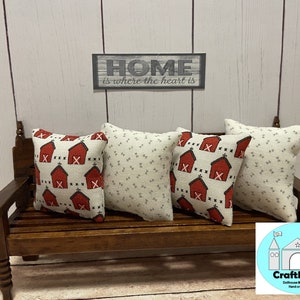Miniature Dollhouse Farmhouse Pillows, Red barn, Scale 1:12