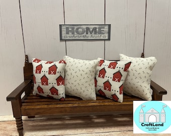 Miniature Dollhouse Farmhouse Pillows, Red barn, Scale 1:12