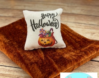 Miniature Dollhouse Pillow, Halloween, Happy Halloween, Scale 1:12
