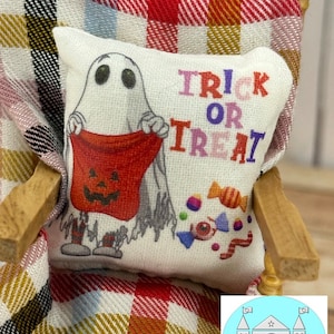 Miniature Dollhouse Pillow, Halloween, Ghost, Scale 1:12
