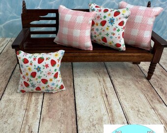 Miniature Dollhouse Pillows, Tiny Strawberries (white) Scale 1:12