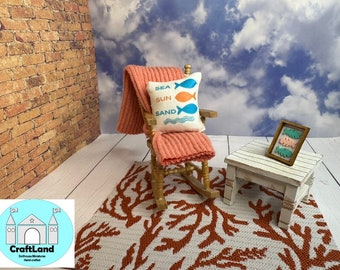 Miniature Dollhouse Summer Fish Blanket, Pillow, Wall art, Outdoor rug, Scale 1:12