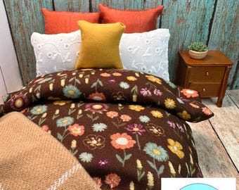 Miniature Dollhouse Bedding Set, Fall, Flowers, Scale 1:12