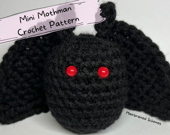 Descarga inmediata del patrón de ganchillo Mini Mothman, Patrón de ganchillo Amigurumi