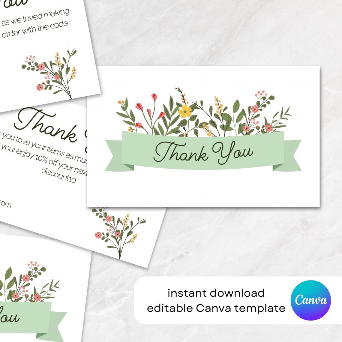 Simple Floral Thank You Card Editable Canva Template | Thank You Card ...