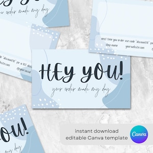 Hey You! Blue Thank You Card Editable Canva Template | Thank You Card Editable Template | Customisable Design | Small Business Card