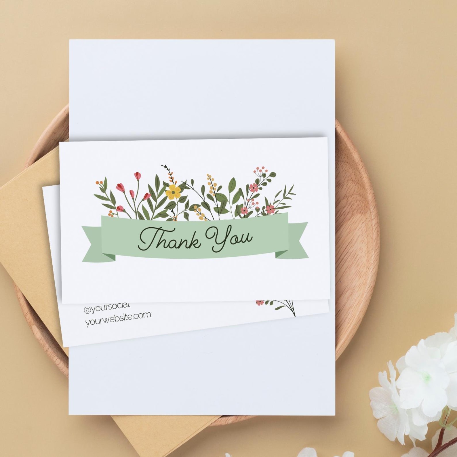 Simple Floral Thank You Card Editable Canva Template | Thank You Card ...