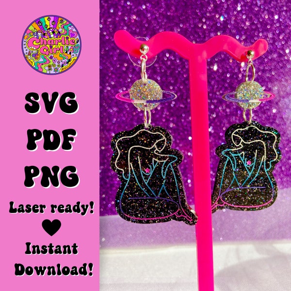 goddess earring svg, earring space svg, glowforge svg earring file, laser cut goddess earing svg, saturn svg