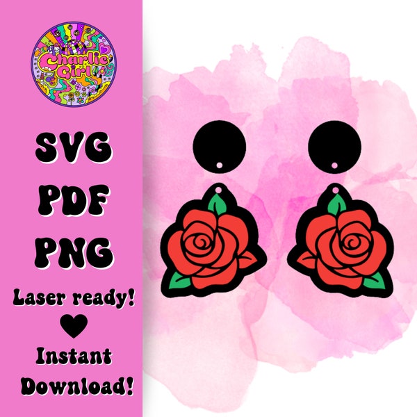 rose earrings svg, rose earring laser cut file, glowforge earring svg, rose earring svg for laser