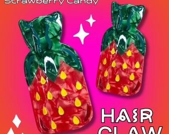 Strawberry candy hair claw, Strawberry hair clips, Strawberry Candy hair claws, kitsch strawberry hair claw