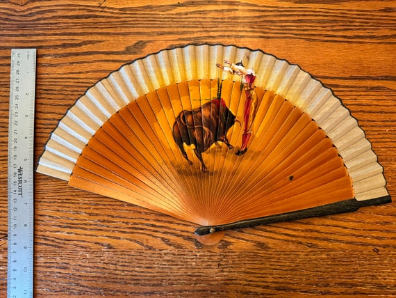 Vintage Spanish Folding Hand FAN Bull Fight Matad… - image 3