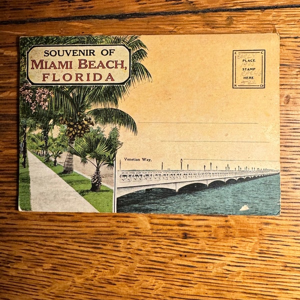 circa 1920s Antique Postcard Folder (18 Cards) Miami Florida