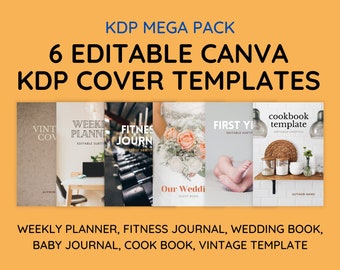 KDP Cover Mega Bundle - 6 KDP Canva Covers - 6x9" Editable Canva Covers - Journal, Notebook, Fitness, Wedding, Baby, Cookbook, Vintage