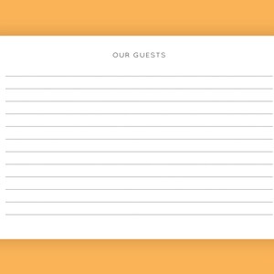 May include: A blank white sheet of paper with the words "OUR GUESTS" printed at the top. The paper has 15 horizontal lines for writing.