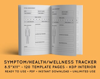 Symptom and Health Tracker - Amazon KDP Interior Template - 8.5" x 11" Template Pages - 120 PDF Pages - Ready-to-Use Low-Content Template