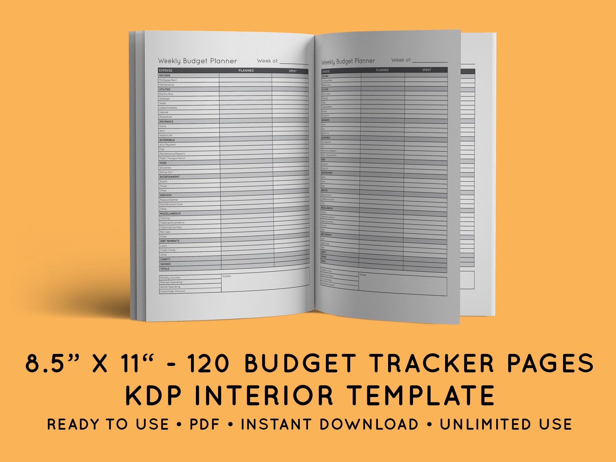 Weekly Budget Planner Amazon KDP Interior Template Etsy
