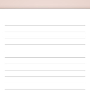 May include: A blank white sheet of lined paper with horizontal gray lines. The paper is rectangular and has a clean, minimalist design, suitable for writing or note-taking. The background is a soft, muted pink.