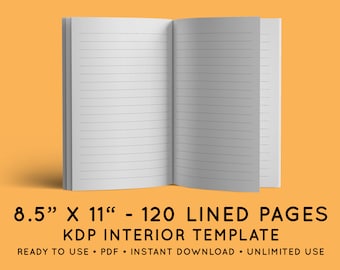 8.5"x11" Lined Pages - Amazon KDP Interior Template - 120 PDF Pages - Ready-to-Use Low-Content Template for Journals, Notebooks, Diaries
