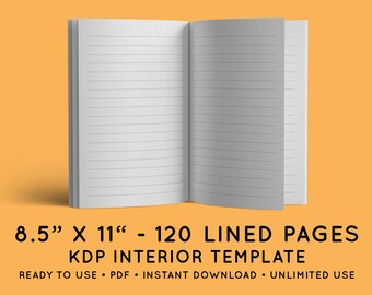 8.5"x11" Lined Pages - Amazon KDP Interior Template - 120 PDF Pages - Ready-to-Use Low-Content Template for Journals, Notebooks, Diaries