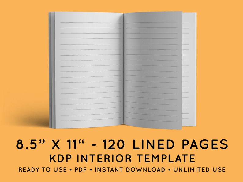 8.5x11 Lined Pages Amazon KDP Interior Template 120 PDF Pages Readyto