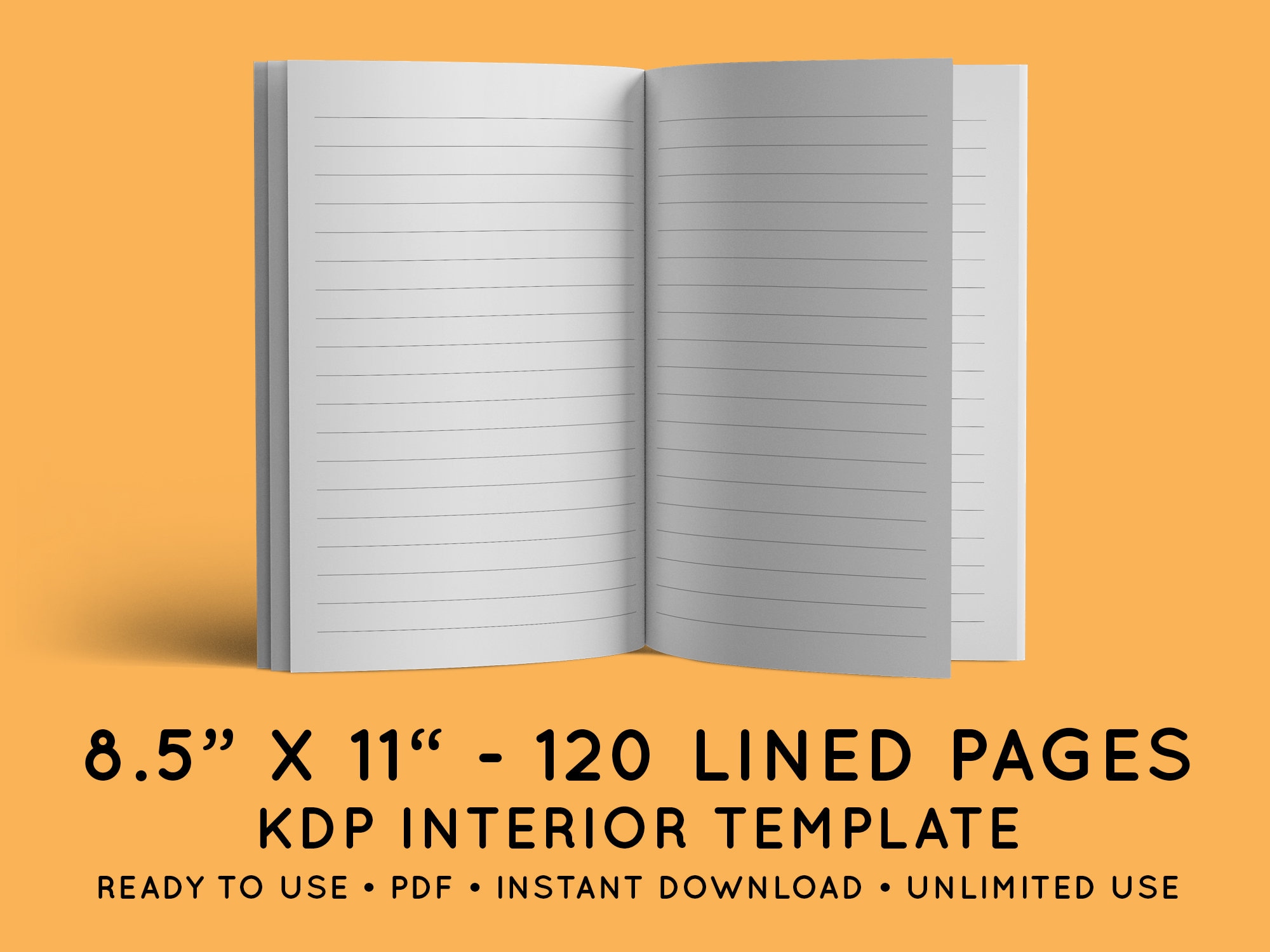8.5"x11" Lined Pages - Amazon KDP Interior Template - 120 PDF Pages - Ready-to-Use Low-Content Template for Journals, Notebooks, Diaries