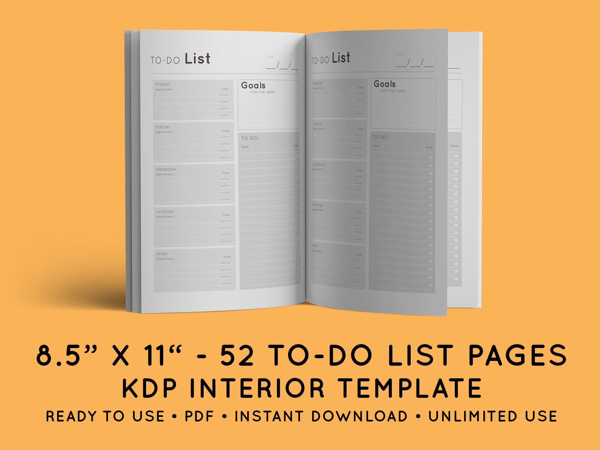 Todo List Amazon KDP Interior Template 8.5 X Etsy