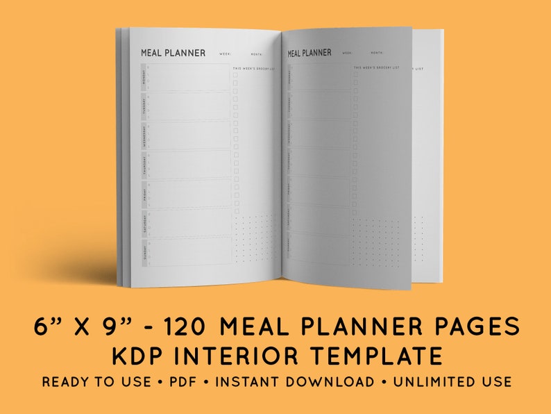 Download Weekly Meal Planner Grocery List Amazon Kdp Interior Etsy