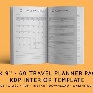 Puede incluir: Una plantilla de planificador de viajes de 15,24 cm x 22,86 cm con 60 páginas. La plantilla incluye un calendario mensual y una sección de reservas. La plantilla está lista para usar, en formato PDF, y se puede descargar instantáneamente. Es para uso ilimitado.