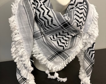 Palestinian Shemagh Hadab Keffiyeh Hand Tied Medium Fringe