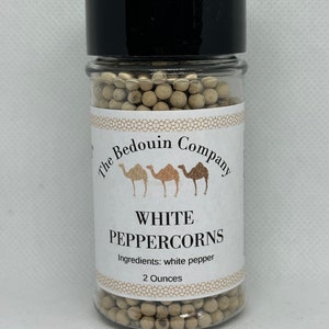 Whole White Pepper, All-Natural, From Jordan, 0.5, 1, 2 Ounces. Packaging Options Available