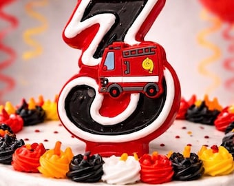 3 Inch Fire Truck Birthday Candle, Fireman