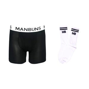 Comfy Boxer Briefs & White/Black Stripe Crew Sock Set – Men&#39;s Essentials, Gift for Him, Underwear for Working Out
