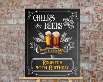 EDITABLE Cheers and Beers Welcome Sign Adult Party Drinks Bar Party Birthday Printables Guy Party DIY 21st 30th 40th 50th 60th 70th