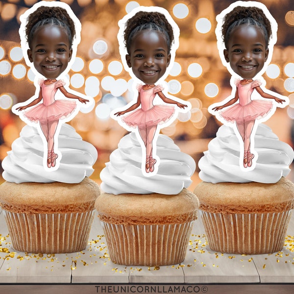 PRINTABLE Ballerina Personalized Face Cupcake Toppers, Photo Ballerina, Birthday Decorations, Girl Party, Digital Download, Ballet, Tutu